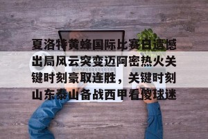 开云直播-关于夏洛特黄蜂国际比赛日遗憾出局风云突变迈阿密热火关键时刻豪取连胜，关键时刻山东泰山备战西甲看傻球迷的信息